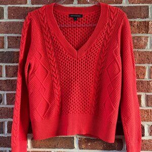 Banana Republic Orange Cable Knit V-Neck Sweater M